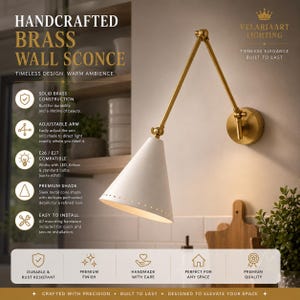 Handgemachte Wandleuchte aus Rohmessing: Mid-Century Einstellbare Arbeitslampe