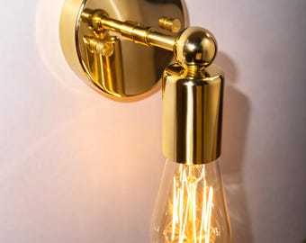 Messing Edison-wandkandelaar | Minimalistische industriële lamp | Vintage wandarmatuur
