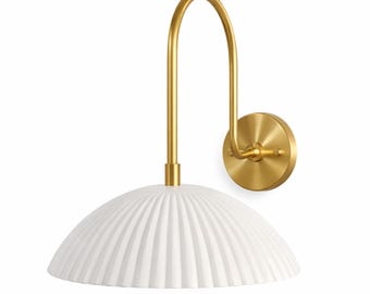 Kinkiet mosiężny plisowany | Lampa do sypialni w stylu nordyckim | Nowoczesna lampa ścienna