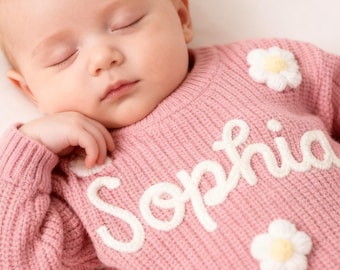 Personalized Baby Sweater – Custom Name Knit Jumper, Handmade Toddler Sweatshirt, Baby Shower Gift