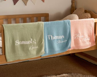 Personalized Knit Baby Blanket | Custom Baby Name Blanket | Embroidered Baby Blanket | Unique Baby Shower Gift
