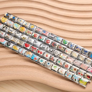 Bracelet à breloques italien fait main, bracelet en acier inoxydable personnalisable, breloques italiennes à faire soi-même, cadeau personnalisé pour elle, bijoux de style rétro