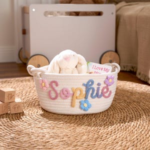 Personalisierter gewebter Korb - benutzerdefinierter Name-Aufbewahrungskorb für Baby-Spielzeug, Kinderzimmer-Organizer oder Haustier-Spielzeugkorb, handgemachtes Geschenk