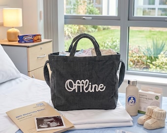 Personalized Hospital Bag for Labor and Delivery, Custom Diaper Bag for Mom, Embroidered Mama Bear Tote, New Mom Gift, Corduroy Travel Bag
