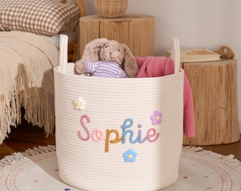 Personalized Woven Basket – Custom Name Storage Basket for Baby Toys, Nursery Organizer or Pet Toy Bin, Handmade Gift