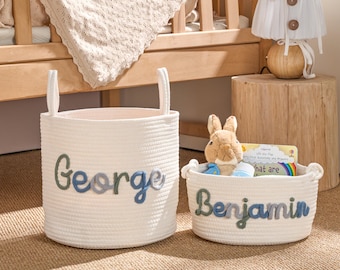 Personalized Woven Basket – Custom Name Storage Basket for Baby Toys, Nursery Organizer or Pet Toy Bin, Handmade Gift