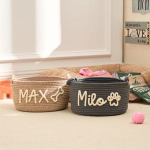Personalized Pet Toy Basket – Custom Woven Storage Basket with Name, Dog or Cat Toy Organizer, Pet Gift Basket