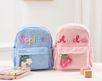 Personalized Mini Kids Backpack – Custom Name Small Toddler Bag, Corduroy Preschool Backpack, Baby Gift for Boys & Girls