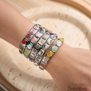 Bracelet à breloques italien fait main, bracelet en acier inoxydable personnalisable, breloques italiennes à faire soi-même, cadeau personnalisé pour elle, bijoux de style rétro