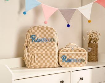 Personalized Corduroy Backpack and Lunch Bag Set – Custom Name School Bag for Kids, Toddler Preschool Bag, Back to School Gift