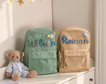 Personalized Corduroy Backpack – Custom Name Kids School Bag, Toddler Preschool Backpack, Back to School Gift for Boys & Girls