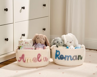 Personalized Woven Basket – Custom Name Storage Basket for Baby Toys, Nursery Organizer or Pet Toy Bin, Handmade Gift