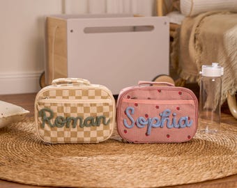 Personalisierte Cord Tasche - Benutzerdefinierte Kinder Lunch Tasche mit Namen, Kleinkind Schultasche, Vorschulgeschenk für Jungen und Mädchen