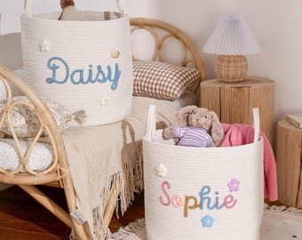 Personalized Woven Basket – Custom Name Storage Basket for Baby Toys, Nursery Organizer or Pet Toy Bin, Handmade Gift