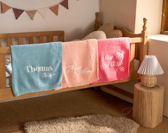 Personalized Knit Baby Blanket | Custom Baby Name Blanket | Embroidered Baby Blanket | Unique Baby Shower Gift