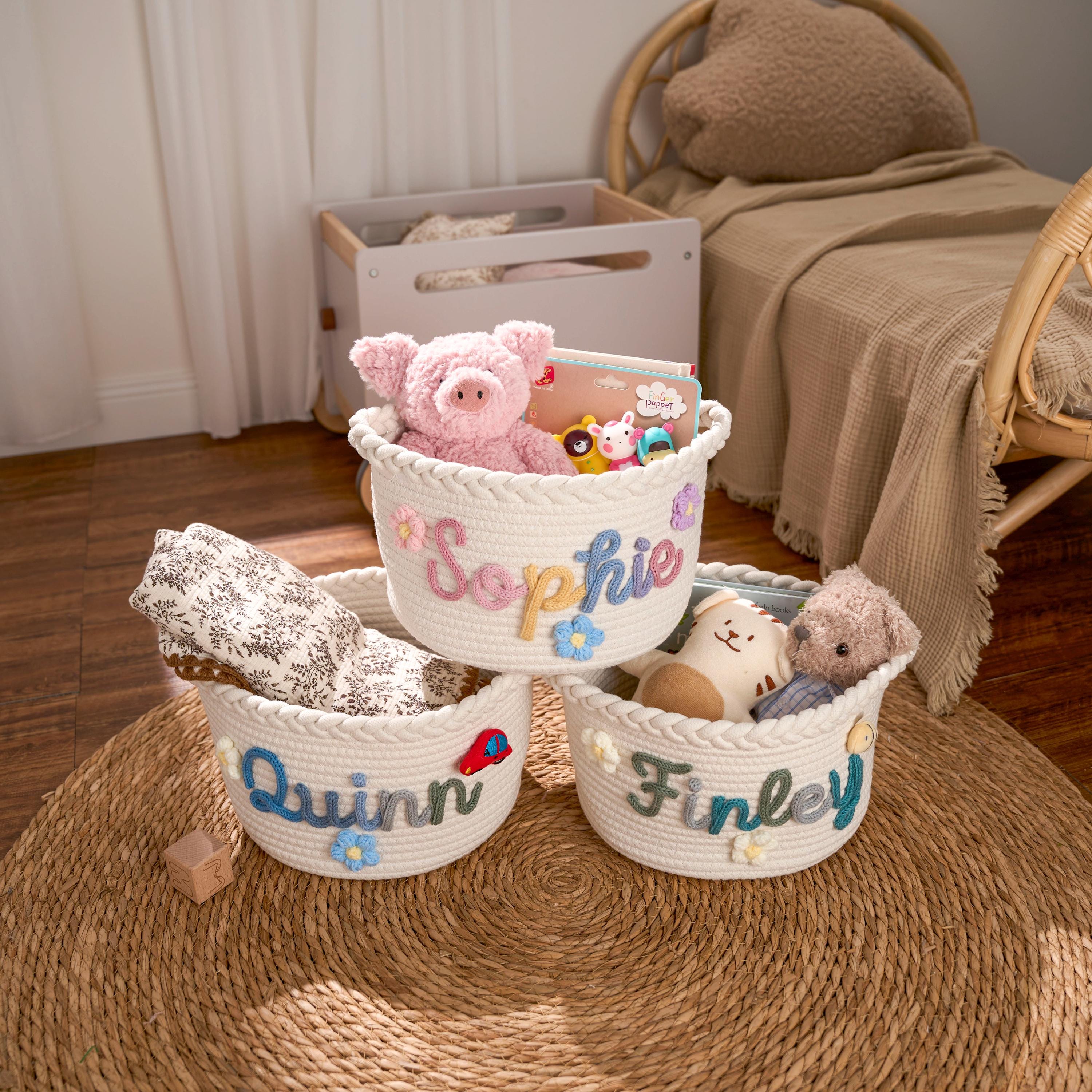 Personalized Woven Basket – Custom Name Storage Basket for Baby