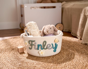 Personalized Woven Basket – Custom Name Storage Basket for Baby Toys, Nursery Organizer or Pet Toy Bin, Handmade Gift