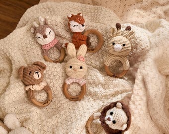 Personalized Baby Rattle – Handmade Newborn Toy, Custom Name Teether Rattle, Baby Shower Gift for Boys & Girls