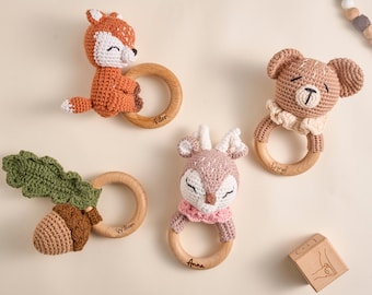 Personalized Baby Rattle – Handmade Newborn Toy, Custom Name Teether Rattle, Baby Shower Gift for Boys & Girls