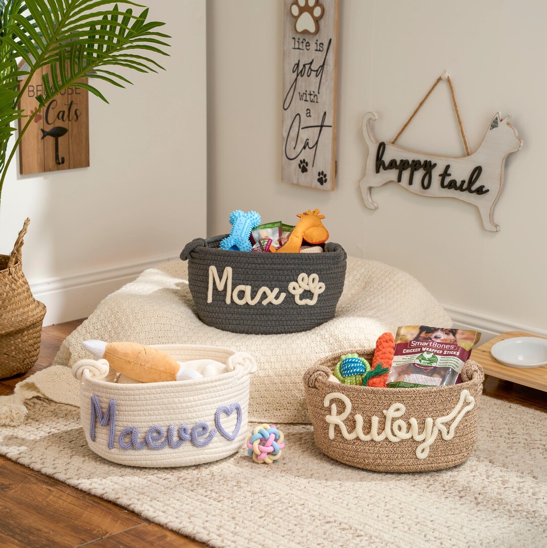 Personalized Pet Toy Basket – Custom Woven Storage Basket With