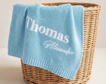 Personalized Knit Baby Blanket | Custom Baby Name Blanket | Embroidered Baby Blanket | Unique Baby Shower Gift