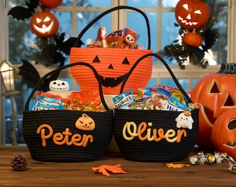 Personalized Halloween Cotton Rope Basket: Trick-or-Treat Tote, Custom Name & Icon