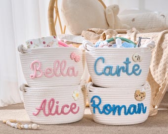 Gepersonaliseerde geweven mand – opbergmand met aangepaste naam voor babyspeelgoed, opberger voor babykamer of speelgoedbak voor huisdieren, handgemaakt cadeau