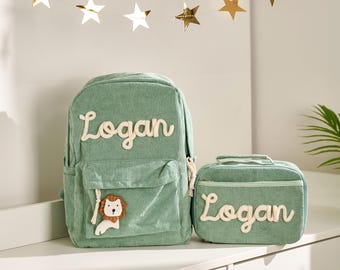 Personalized Corduroy Backpack and Lunch Bag Set – Custom Name School Bag for Kids, Toddler Preschool Bag, Back to School Gift
