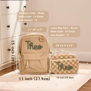 Gepersonaliseerde corduroy rugzak en lunchtasset – aangepaste naam schooltas voor kinderen, peuter peutertas, terug naar school cadeau afbeelding 2
