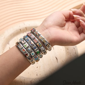Bracelet à breloques italien fait main, bracelet en acier inoxydable personnalisable, breloques italiennes à faire soi-même, cadeau personnalisé pour elle, bijoux de style rétro