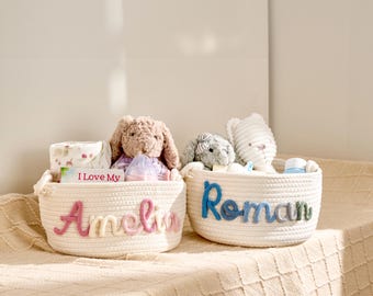 Personalized Woven Basket – Custom Name Storage Basket for Baby Toys, Nursery Organizer or Pet Toy Bin, Handmade Gift