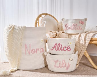 Personalized Woven Basket – Custom Name Storage Basket for Baby Toys, Nursery Organizer or Pet Toy Bin, Handmade Gift