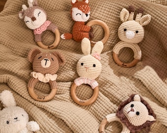 Personalized Baby Rattle – Handmade Newborn Toy, Custom Name Teether Rattle, Baby Shower Gift for Boys & Girls