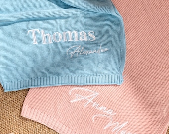 Personalized Knit Baby Blanket | Custom Baby Name Blanket | Embroidered Baby Blanket | Unique Baby Shower Gift