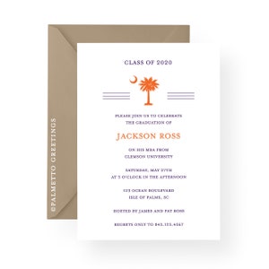 Graduation Announcements, South Carolina Graduation Party Invitations, SC Palmetto Moon Invites by Palmetto Greetings-available in any color
