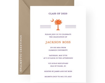 Graduation Announcements, South Carolina Graduation Party Invitations, SC Palmetto Moon Invites by Palmetto Greetings