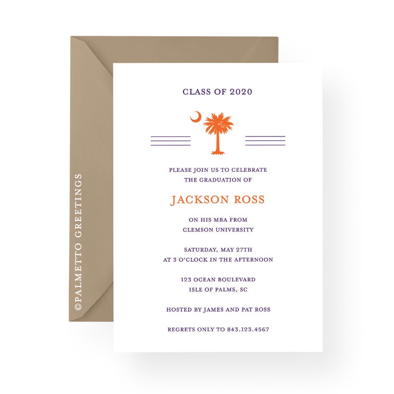 Clemson University Graduation Announcements South Carolina Etsy