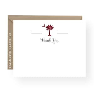 PRINTED - Set of 8 Notecards with South Carolina Palmetto Moon |  South Carolina Blank Notecards, Graduation Thank you Notes Personalized