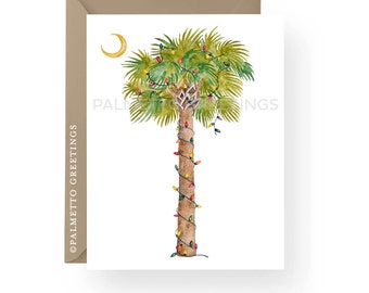 PRINTED - Set of 100 Folded Beach Christmas Cards, Thank You Card, Palm Tree Christmas Cards, Coastal Christmas, Island Christmas, Handmade