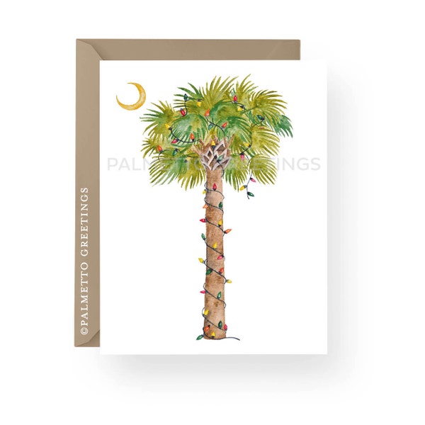 PRINTED - Set of 10 Folded Beach Christmas Cards, Palm Tree Christmas Cards, Coastal Christmas, Island Christmas, Handmade 4.25" x 5.5" (A2)