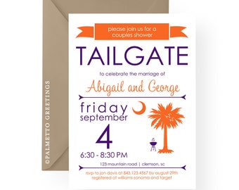Tailgate Party Invitation South Carolina Palmetto Moon Bridal Shower, Engagement, Wedding Rehearsal Dinner, Birthday, Anniversary