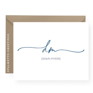 IMPRESO - Juego de 10 tarjetas de notas de monograma de guión personalizado plegado - Elija sus colores favoritos