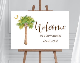 Printed Foam Board Wedding Welcome Sign with Palmetto Moon, The night before Rehearsal Dinner, Rehearsal Dinner Sign, Wedding Rehearsal