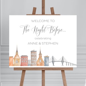 Printed Foam Board Wedding Welcome Sign with Charleston Skyline, The night before Rehearsal Dinner, Rehearsal Dinner Sign, Wedding Rehearsal