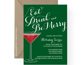 PRINTABLE - Eat Drink Be Merry Christmas Holiday Party Invitation Martini Glass, Holiday, Christmas Eve, Happy Hour Holiday Soiree