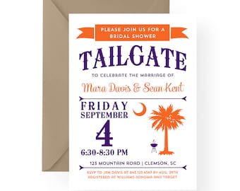 Tailgate Party Invitation South Carolina Palmetto Moon Bridal Shower, Engagement, Wedding Rehearsal Dinner, Birthday, Anniversary