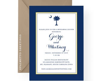 South Carolina Palmetto Moon Rehearsal Dinner, Birthday, Anniversary, Dinner Party Invitation - Custom colors and all custom text