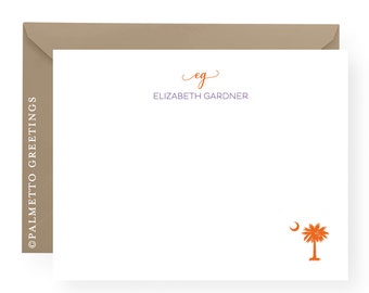 Einfaches Skript Monogramm Notecards South Carolina Palmetto Moon Personalisiert von Palmetto Greetings