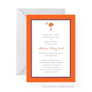 South Carolina Palmetto Moon Clemson Tigers Inspired Invitation, Graduation, Engagement, Rehearsal Dinner, Birthday Party