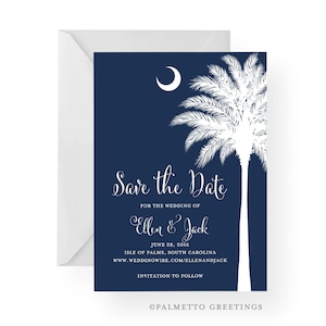 South Carolina Palmetto Moon Save the Date with Silhouette, Wedding, Engagement, Island Wedding, by Palmetto Greetings image 1